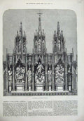 Original Old Antique Print 1873 New Reredos Altar Gloucester Cathedral Fine Art