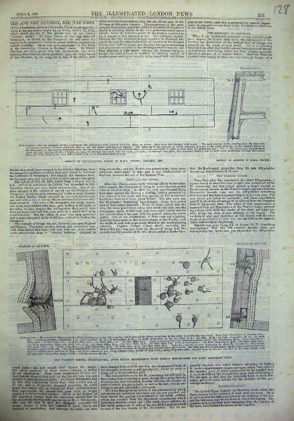 Old Antique Print 1873 Warrior Target Shoeburyness Experiments War Trusty 19th