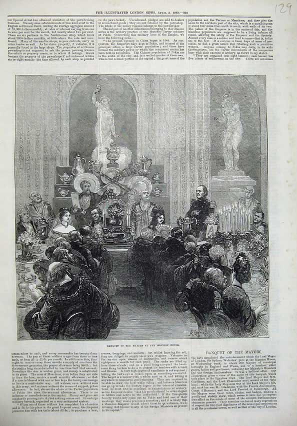 Original Old Antique Print 1873 Banquet Mayors London Mansion House Fine Art