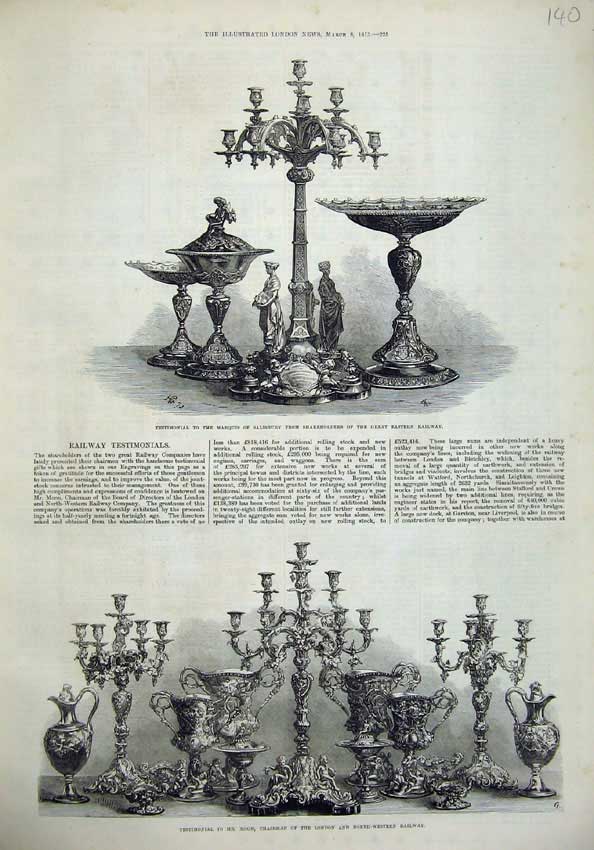 Original Old Antique Print 1873 Testimonial Moon Western Eastern Railway 19th