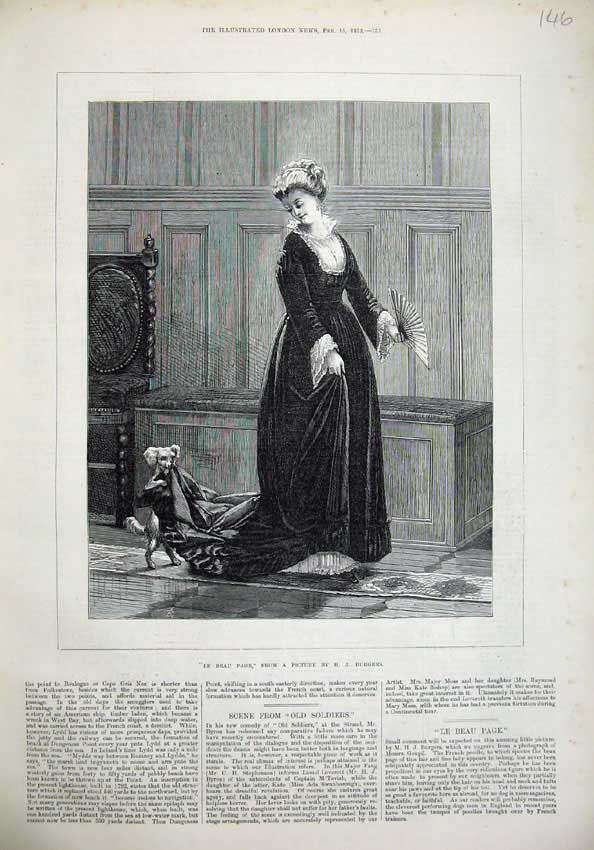 Old Antique Print 1873 Le Beau Page Beautiful Woman Dog Burgers Fine Art 19th