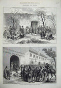 Original Old Antique Print 1873 Spain Siers Tarragona Carlists War Alhambra