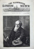 Original Old Antique Print 1873 Fine Art Bearded Man Begging Hat 19th