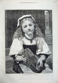 Original Old Antique Print 1873 Young Girl Broken Tamborine Coninck Fine Art