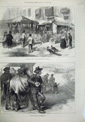 Old Antique Print 1873 Railway Station Estremadura Market San-Miguel Art 19th