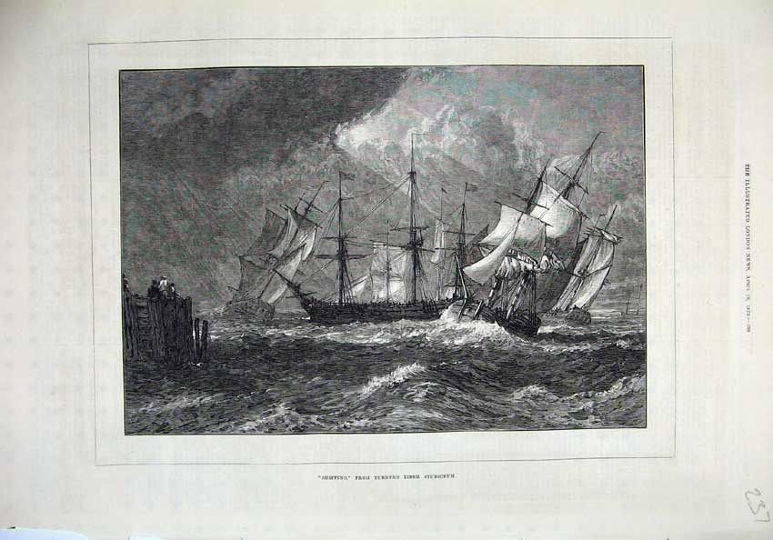 Original Old Antique Print Fine Art 1873 Shipping Turner'S Liber Studiorum Ship