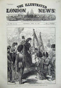 Old Antique Print 1873 Queen Colours Highlanders Parkhurst Isle Wight Art 19th