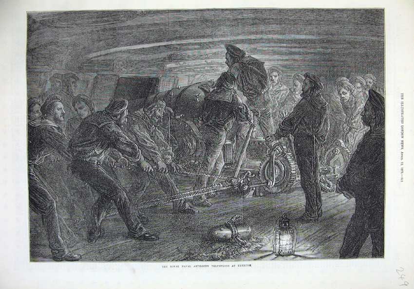 Old Antique Print 1873 Royal Naval Artillery Volunteers Exercise Fine Art 19th