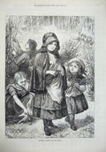 Original Old Antique Print Children Gathering Willows Palm Sunday 1873 Fine Art