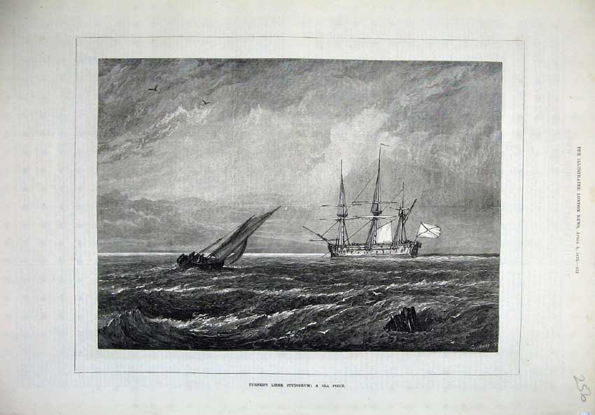 Old Antique Print Turner'S Liber Studiorum 1873 Sea Piece Ships Fine Art 19th