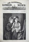 Original Old Antique Print 1873 Beautiful Women Looking Painting Fine Art 19th