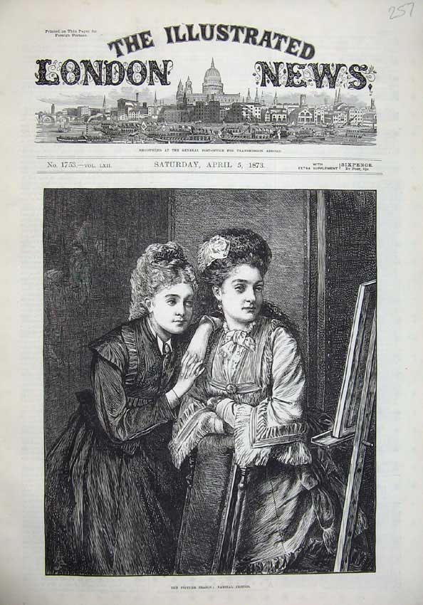 Original Old Antique Print 1873 Beautiful Women Looking Painting Fine Art 19th