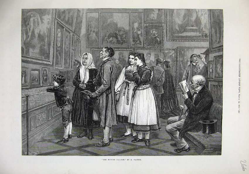 Old Antique Print 1873 Picture Gallery Vautier Paintings People Fine Art 19th