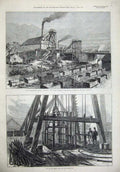 Old Antique Print 1873 Staffordshire Colliery Explosion Talke Shaft Art 19th