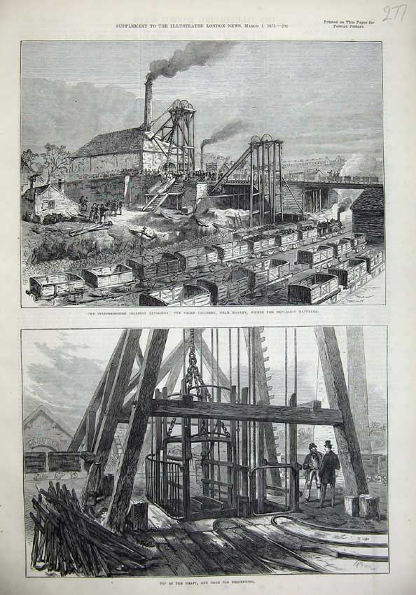 Old Antique Print 1873 Staffordshire Colliery Explosion Talke Shaft Art 19th