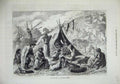 Old Antique Print 1873 Encampment Hungarian Gipsies Tent People Animals 19th
