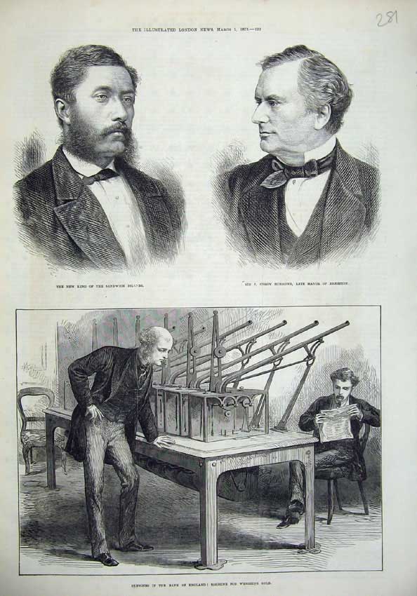 Original Old Antique Print 1873 Bank England Machine GSandwich King Burrows