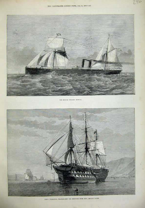 Old Antique Print 1873 Ship Spanish Steamer Murillo Gibraltar Irish Boys 19th