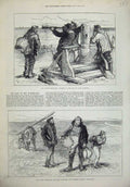 Old Antique Print Northfleet Dungeness Beachmen Telescope Back Stays 1873 19th
