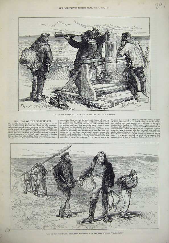 Old Antique Print Northfleet Dungeness Beachmen Telescope Back Stays 1873 19th