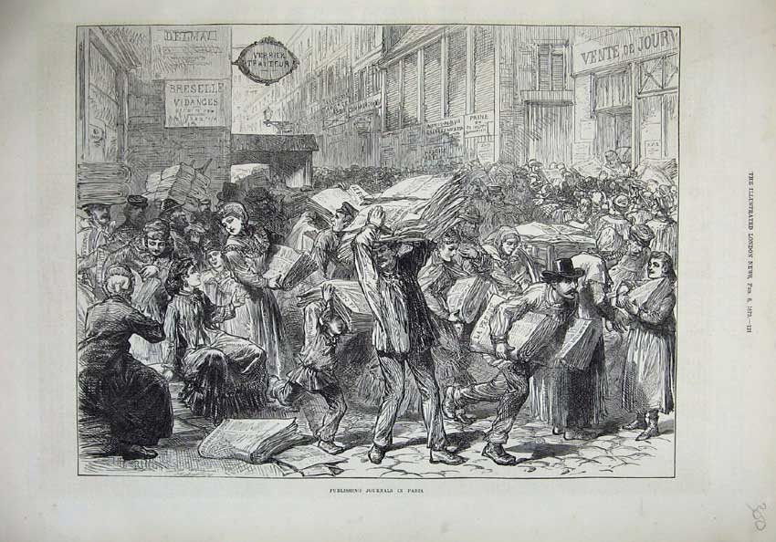 Original Old Antique Print 1873 Publishing Journals Paris France Newpapers 19th