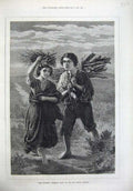 Original Old Antique Print Fine Art 1873 Gipsy Children Gathering Wood Rankley