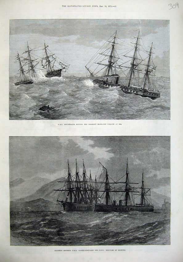 Old Antique Print 1873 Ship Immortalite Margaret Pollock Northumberland 19th