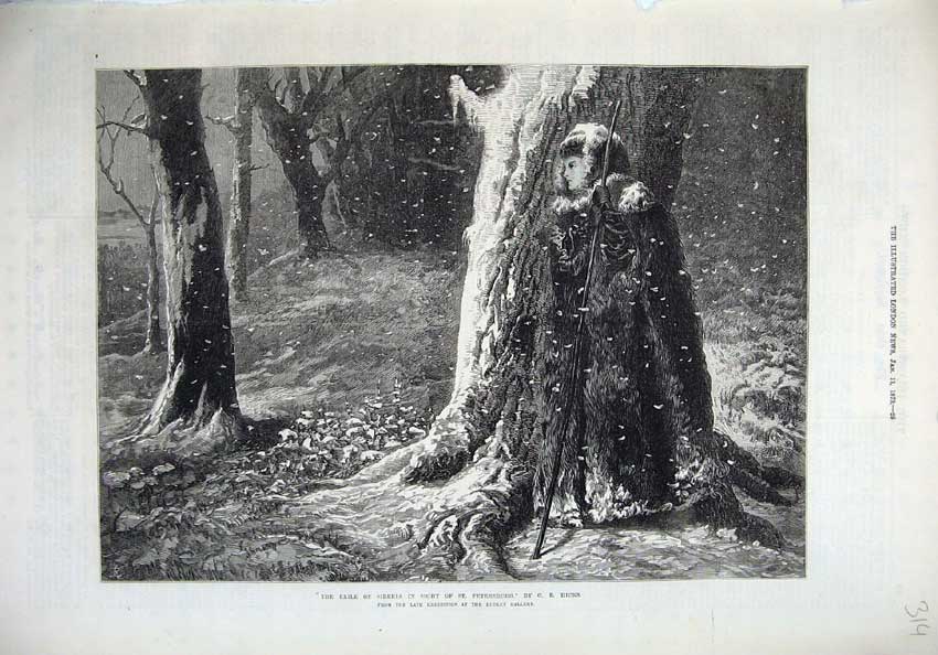 Original Old Antique Print 1873 Exile Siberia St Petersburg Snow Woman Fine Art