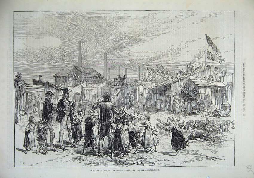 Old Antique Print 1873 Berlin Germany Squatters Village Schlaechter-Weise 19th