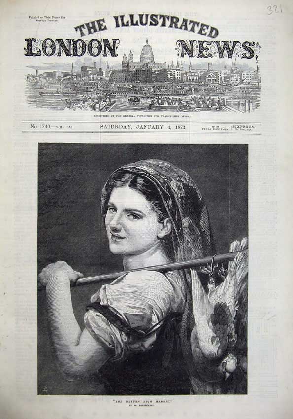Original Old Antique Print 1873 Fine Art Young Girl Returning Market Dead Birds