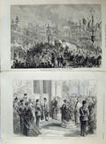Antique Old Print 1873 Prince Wales Townhall Bolton Street Procession Art 19th