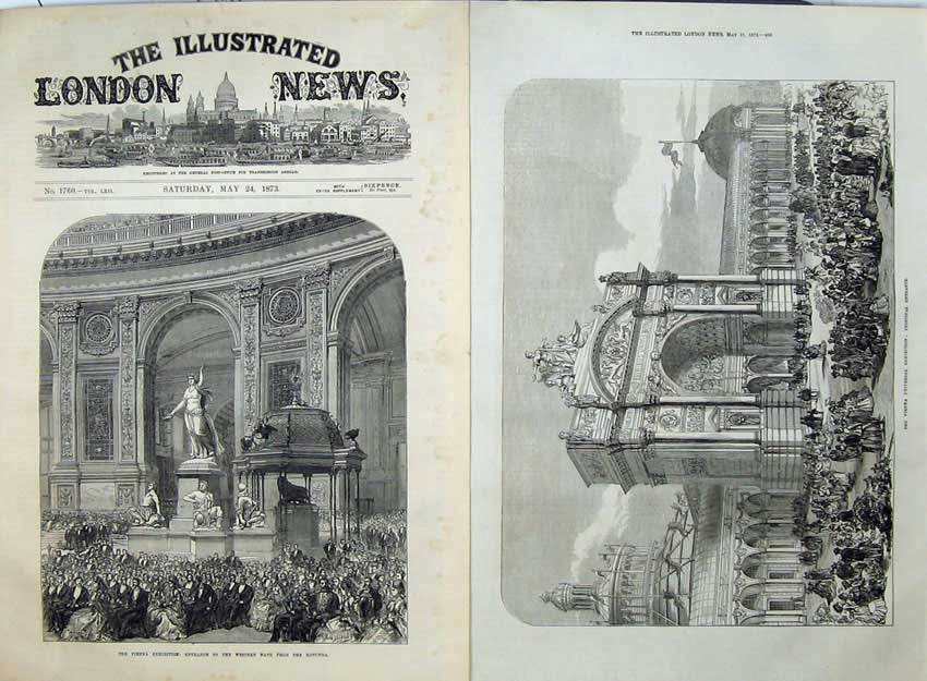 Old Antique Print 1873 Vienna Universal Exhibition Nave Rotunda Entrance 19th