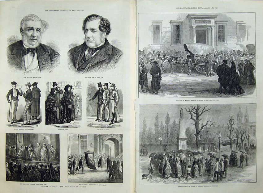 Old Antique Print 1873 Spain Seville Cardinal Madrid Bank Tite Jones Men 19th
