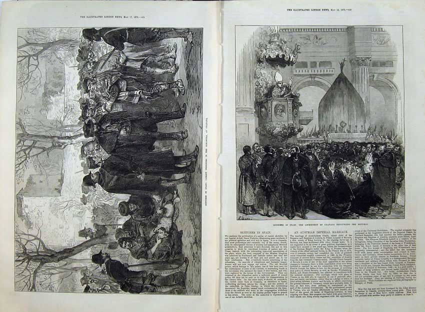 Antique Old Print Spain 1873 Carlist Prisoner Archbishop Granada Alhambra 19th
