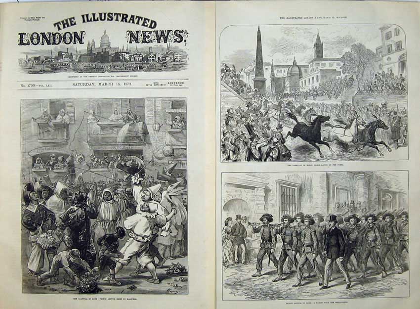 Old Antique Print 1873 Carnival Rome Prince Arthur Masquers Horse Army 19th