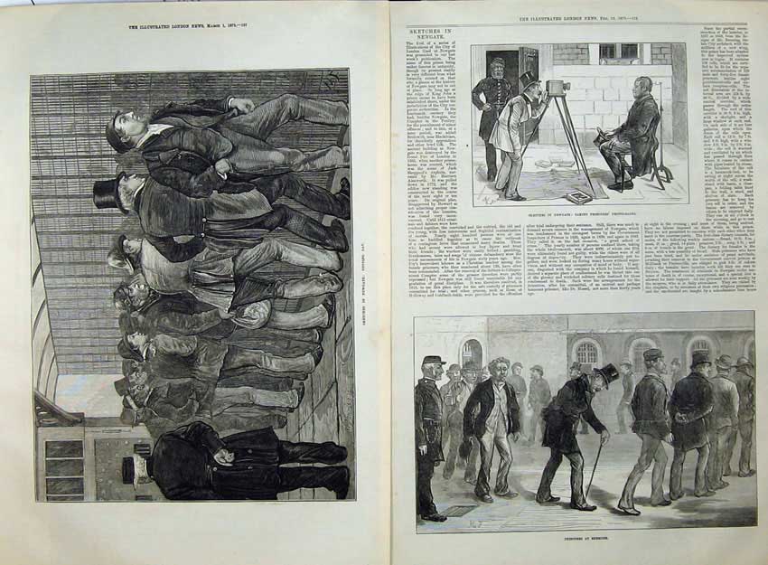 Old Antique Print 1873 Newgate Prison Prisoners Exercise Photographs Art 19th