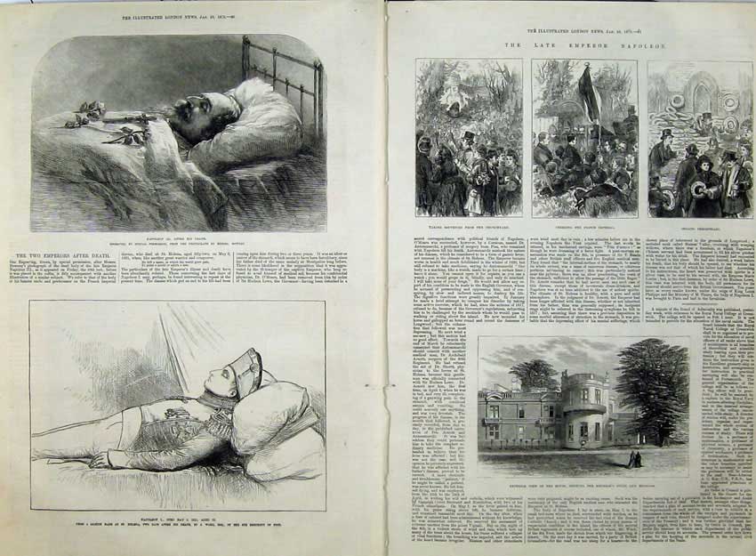 Old Antique Print 1873 Death Emperor Naploeon Churchyard Study Bedroom 19th