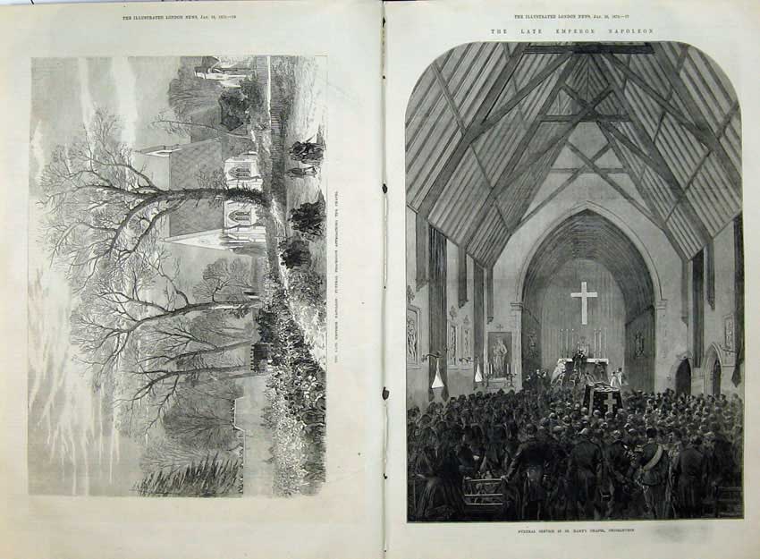 Old Antique Print 1873 Emperor Naploeon Funeral Mary Chapel Chiselhurst 19th