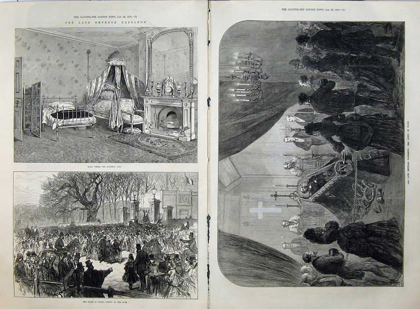 Original Old Antique Print 1873 Emperor Napoleon State Bedroom Crown Gate Art