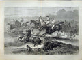 Original Old Antique Print 1873 Fine Art Horse Racing Steeplechase Sport Water