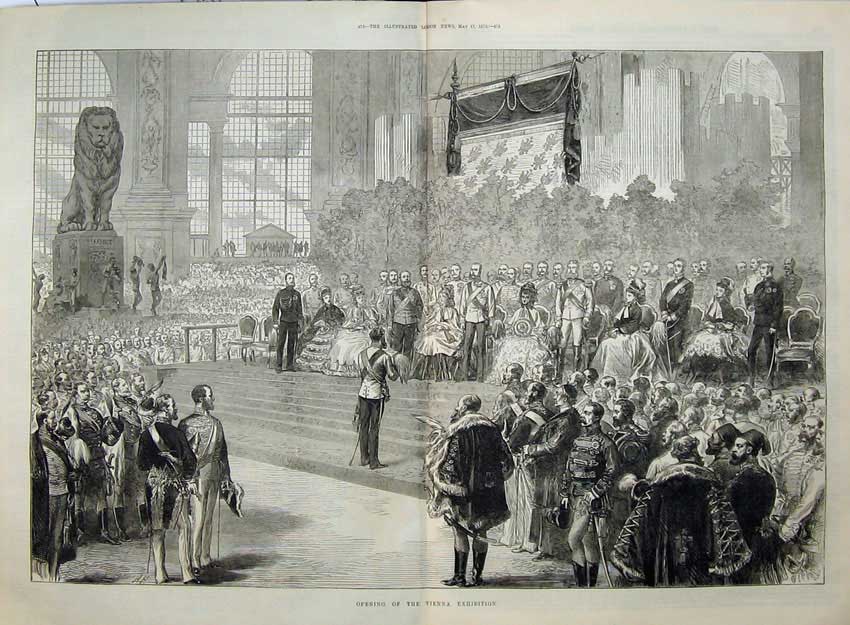 Original Old Antique Print 1873 Opening Vienna Expedition Queen Fine Art 19th