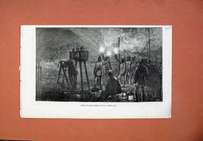 Old Antique Print Fine Art 1873 Display Ship Distress Signals Hyde Park 19th