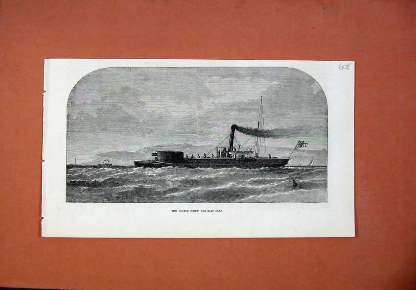 Old Antique Print 1873 Fine Art Double Screw Gun-Boat Snap Sea War Ship 19th