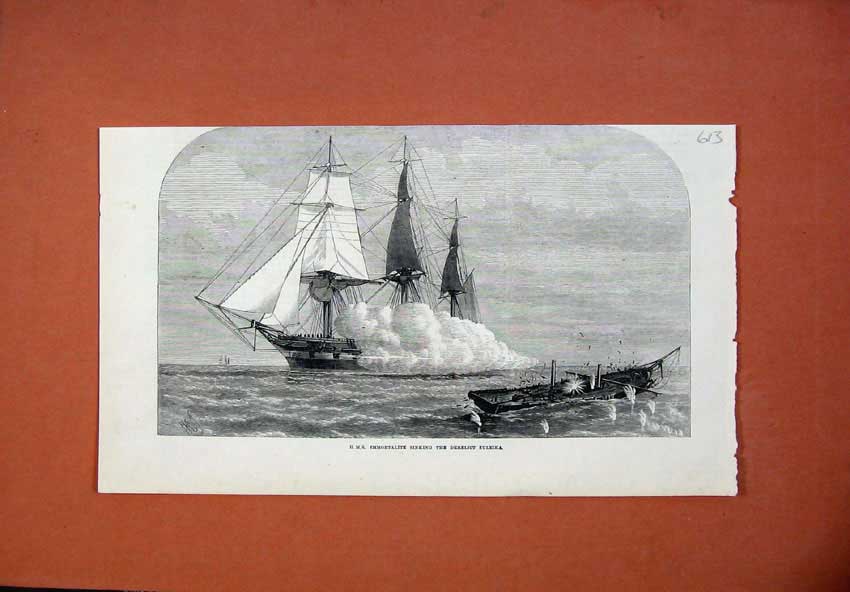 Old Antique Print 1873 Ship Immortalite Sinking Derelict Zuleika War Sea 19th