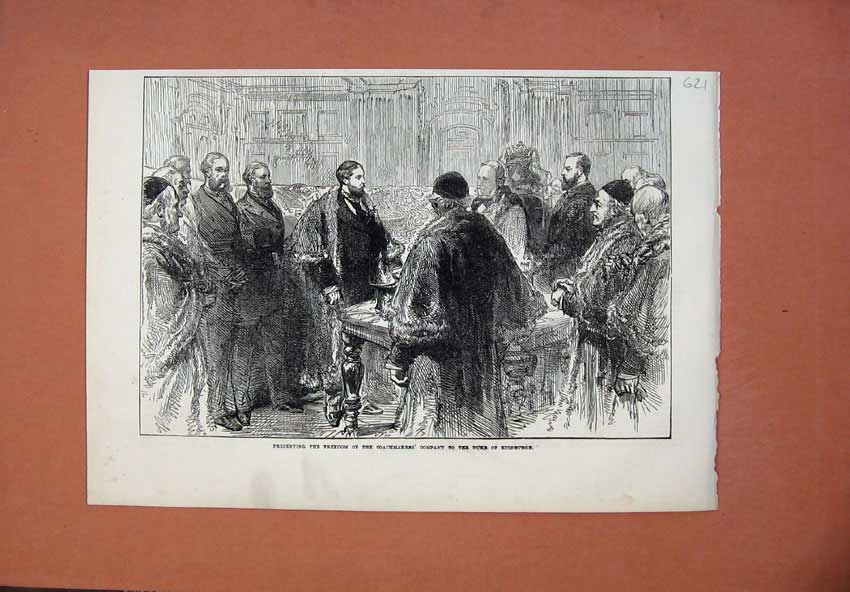 Original Old Antique Print 1873 Duke Edinburgh Freedom Coachmakers Victorian