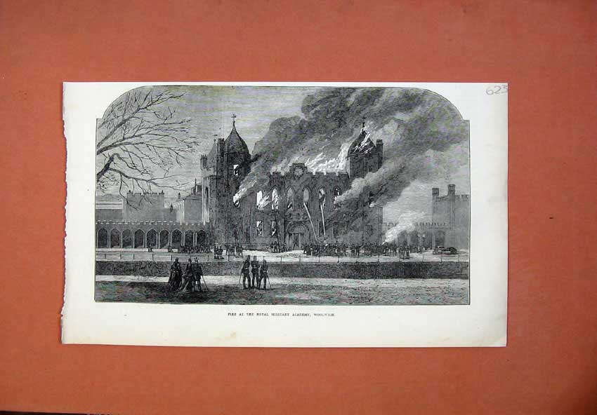 Old Antique Print 1873 Fire Royal Military Academy Woolwich Fire-Men Art 19th