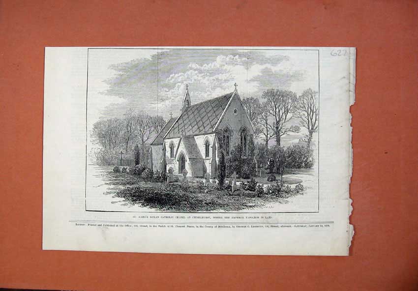 Old Antique Print 1873 Mary'S Roman Catholic Chapel Emperor Napoleon Art 19th