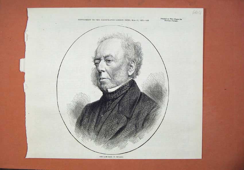 Original Old Antique Print 1873 Portrait Late Earl Zetland Man 19th