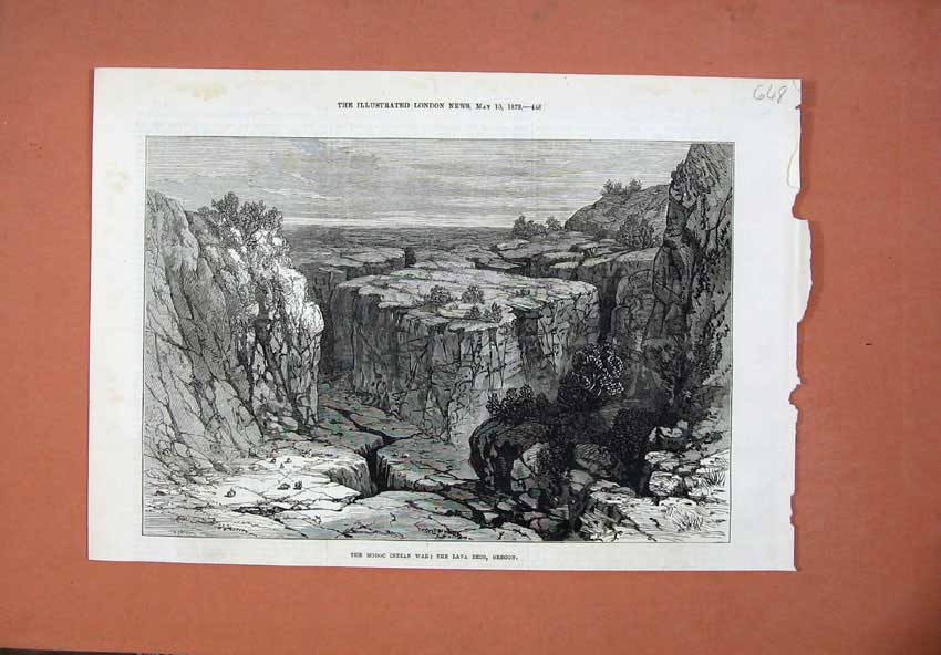 Original Old Antique Print 1873 Modac Indian War Lava Beds Oregon Fine Art 19th
