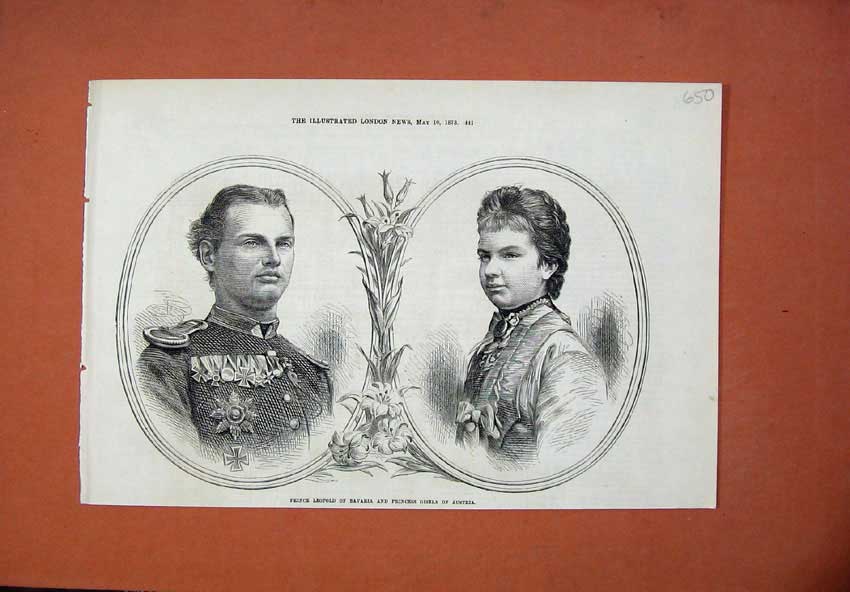 Old Antique Print *0198 1873 Prince LeopBavaria Princess Gisela Austria 20th